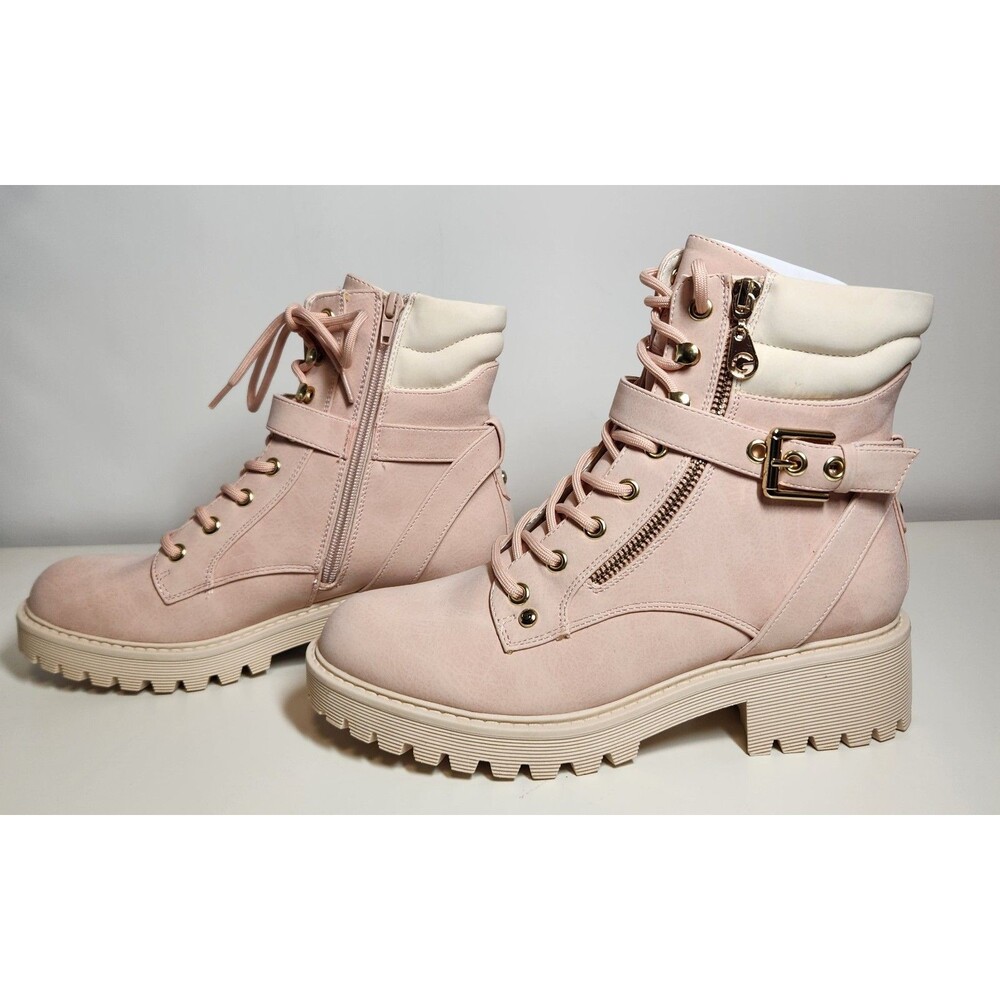 GBG LOS ANGELES G by GUESS Pink Combat Boots Women’s Size 7.5 Lace-Up Ankle Shoe - Picture 2 of 6